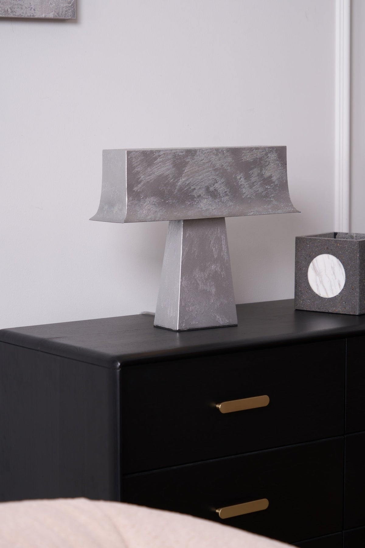 Veltan Sculptural Table Lamp in Antique Stainless Steel for Modern Interiors