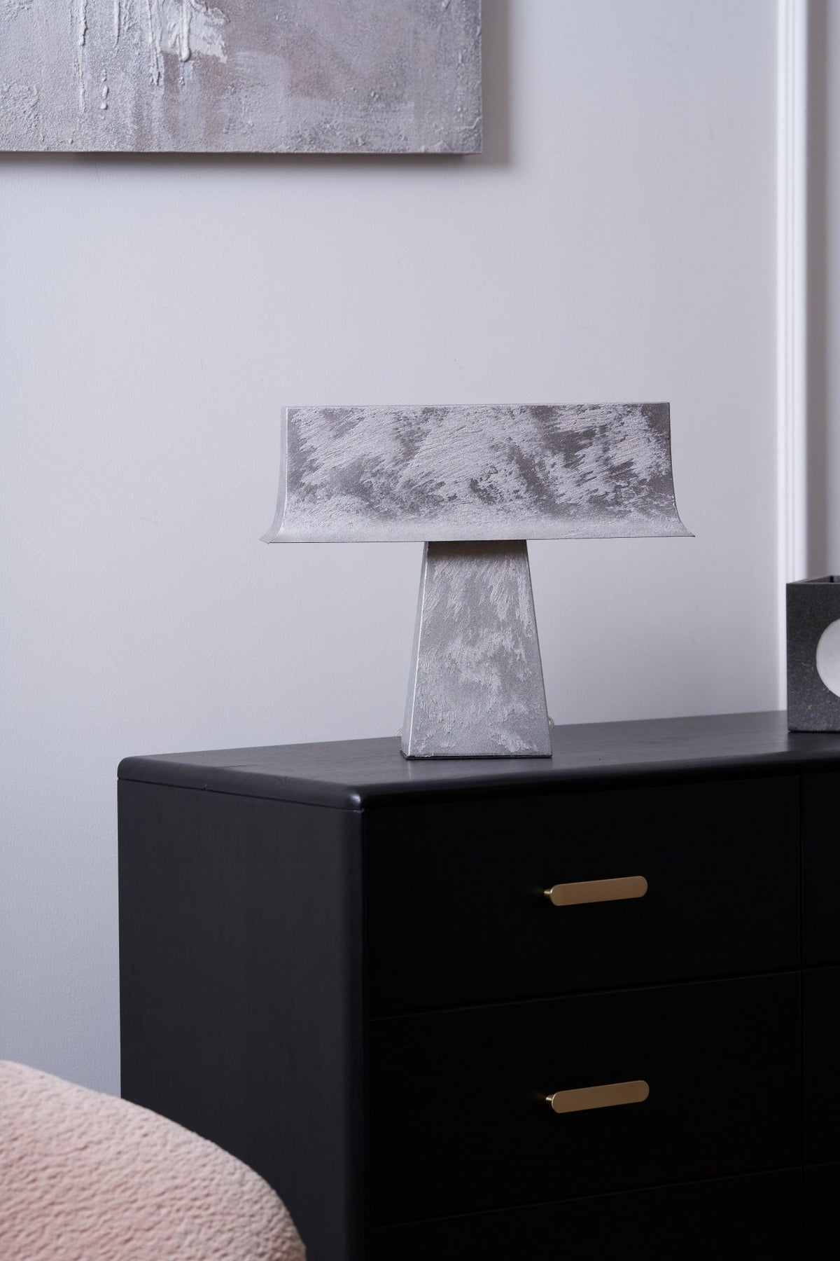 Veltan Sculptural Table Lamp in Antique Stainless Steel for Modern Interiors