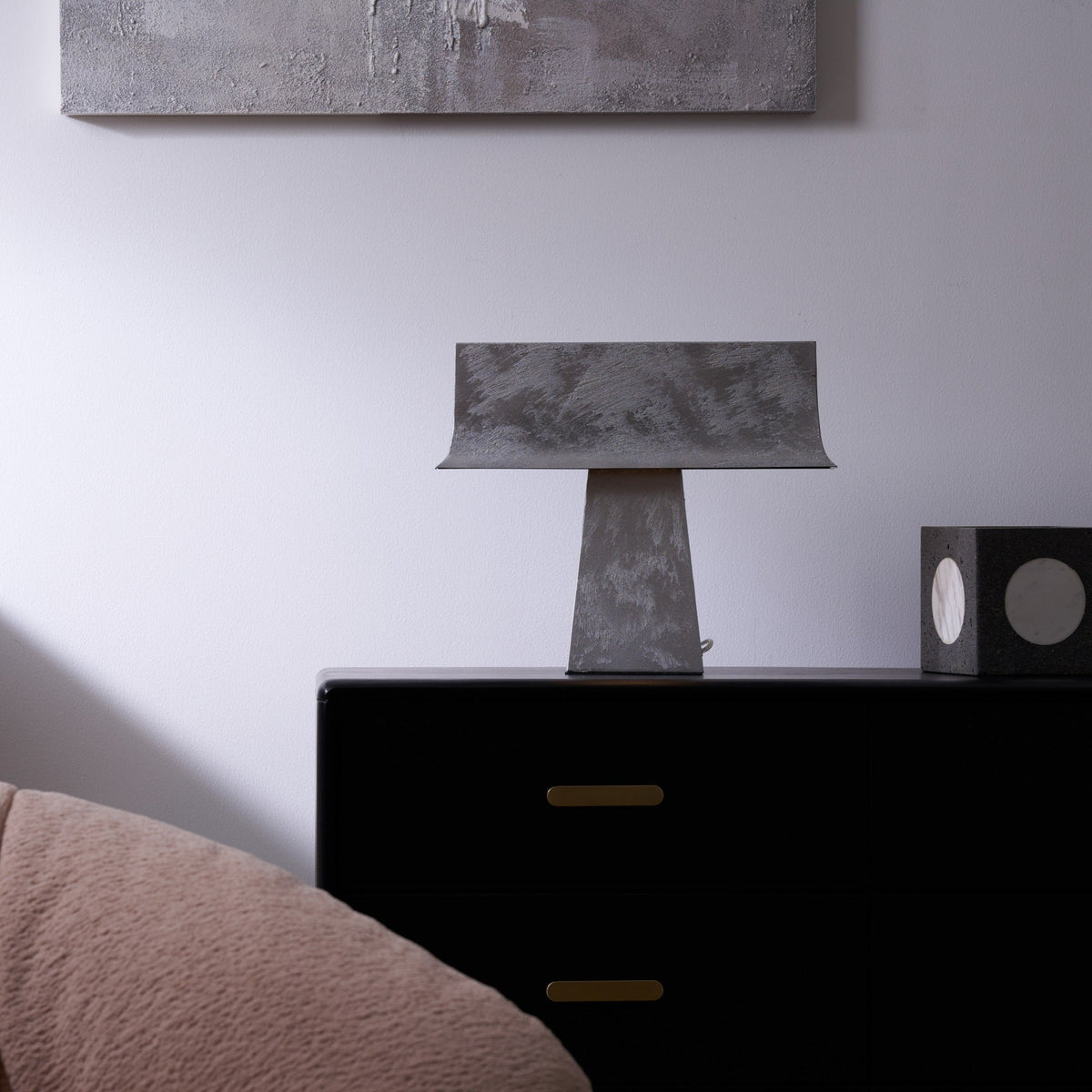 Veltan Sculptural Table Lamp in Antique Stainless Steel for Modern Interiors