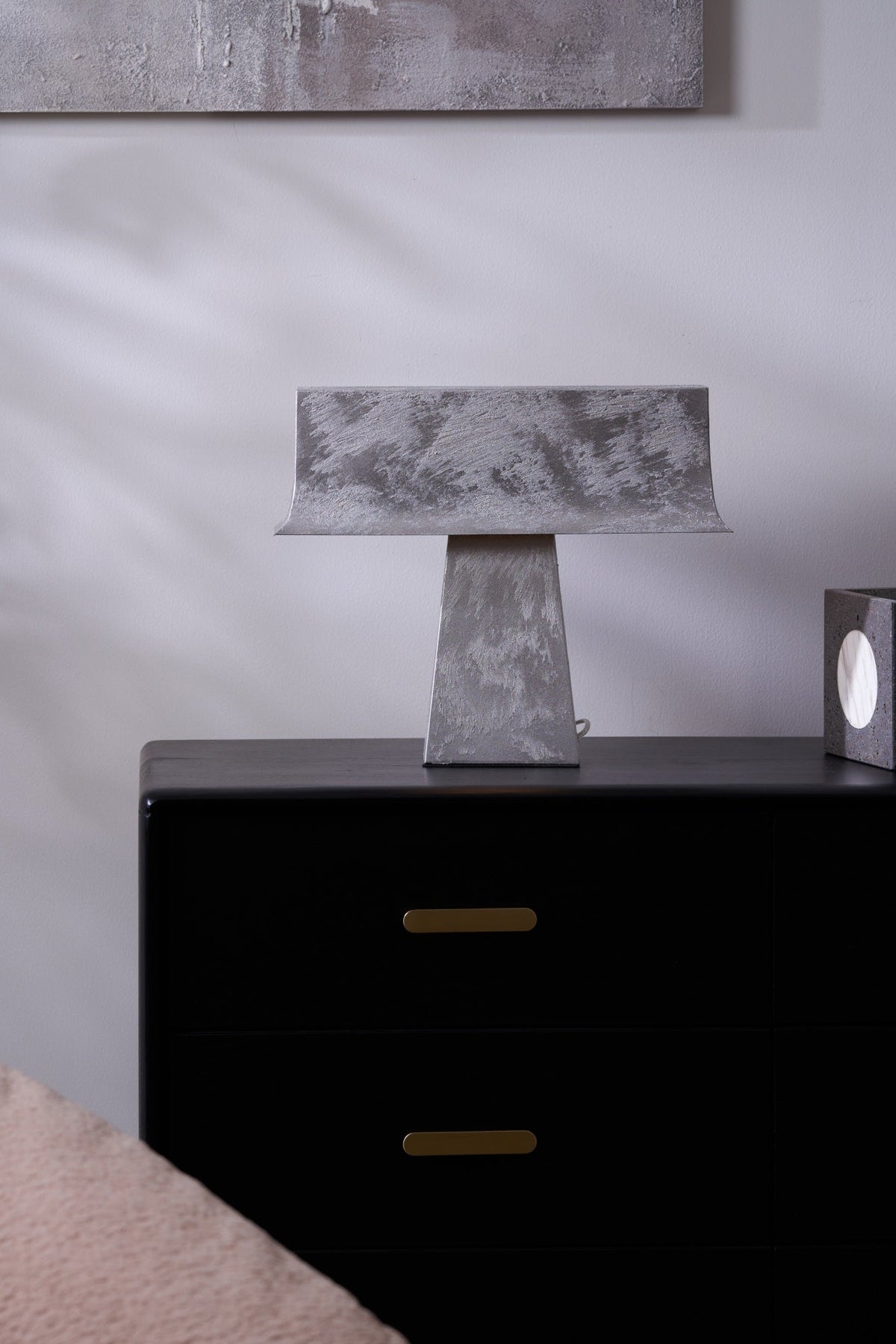Veltan Sculptural Table Lamp in Antique Stainless Steel for Modern Interiors