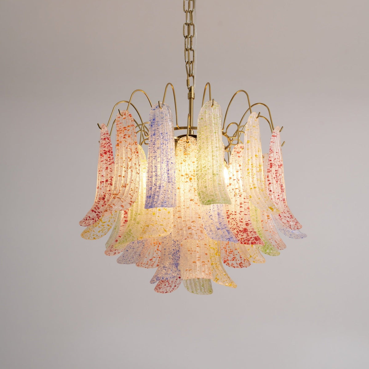 Venini Style Murano Glass Chandelier with Gold Finish – Modern Designer Lighting