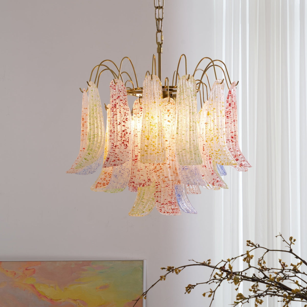 Venini Style Murano Glass Chandelier with Gold Finish – Modern Designer Lighting