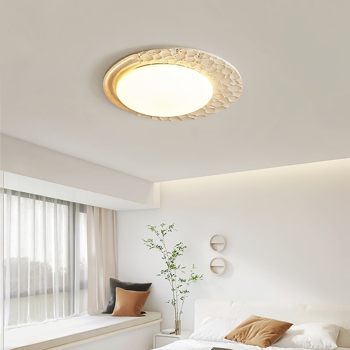 Venus Textured Stone Ceiling Light in Yellow Travertine