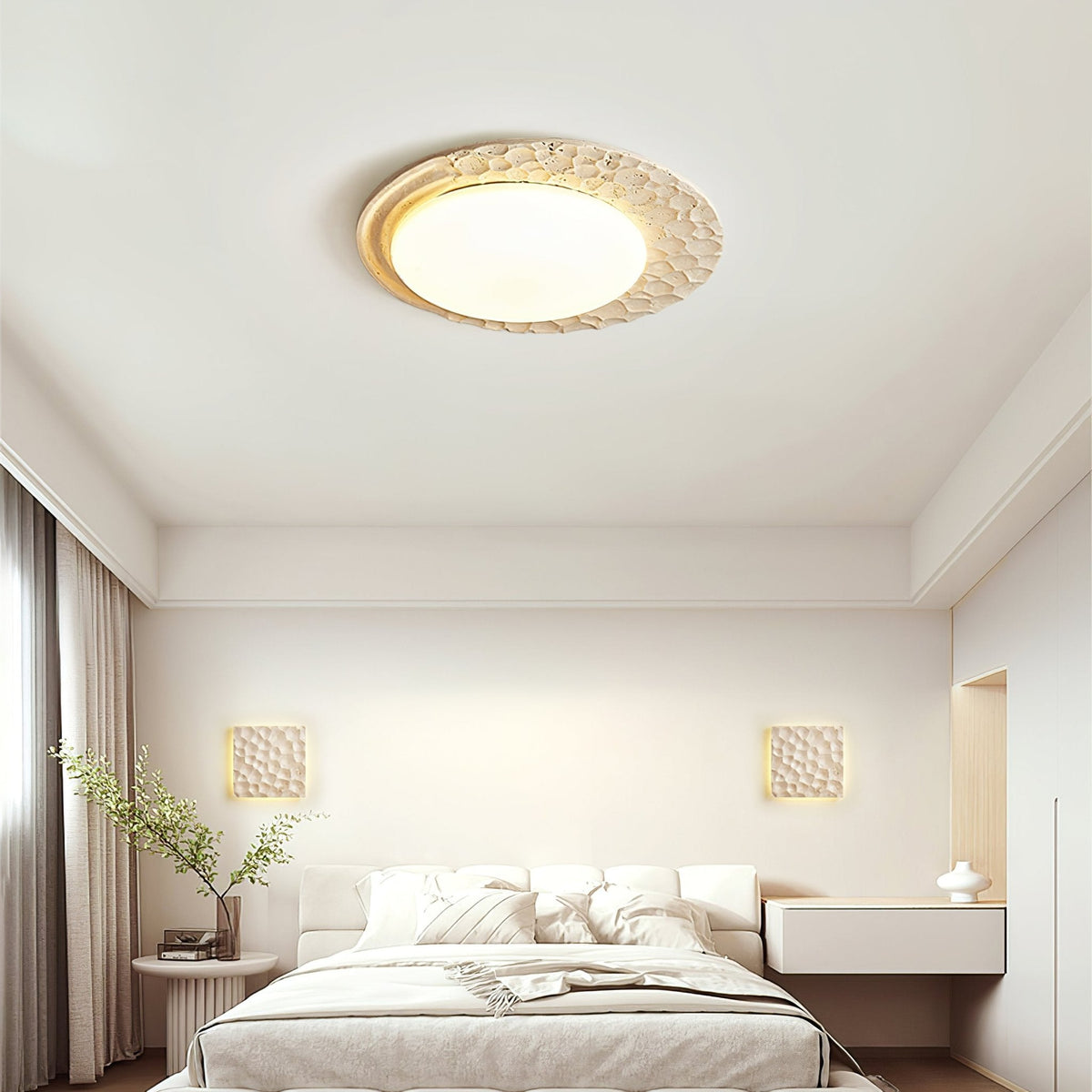 Venus Textured Stone Ceiling Light in Yellow Travertine