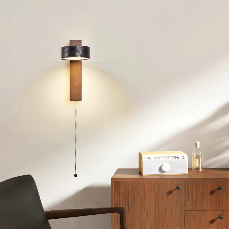 Vera Wall Sconce in Black Travertine and Walnut