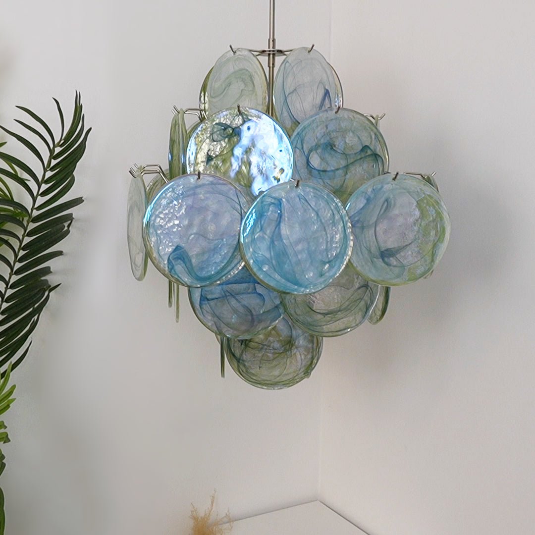 Verdant Bloom Modern Glass Chandelier with Green Discs