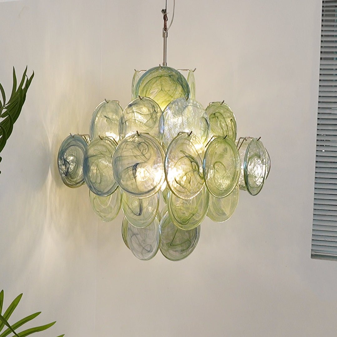 Verdant Bloom Modern Glass Chandelier with Green Discs