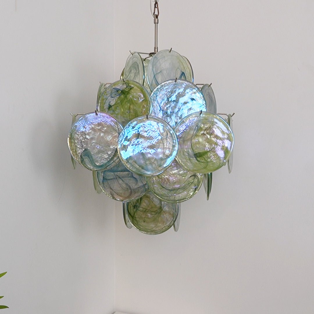 Verdant Bloom Modern Glass Chandelier with Green Discs