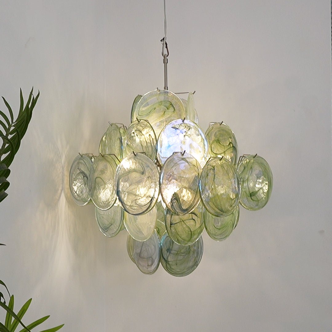 Verdant Bloom Modern Glass Chandelier with Green Discs