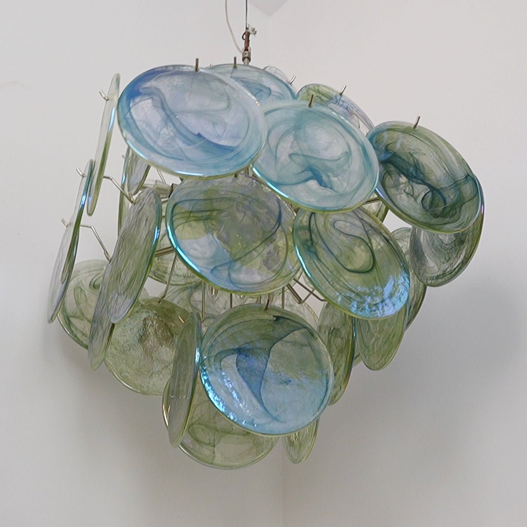 Verdant Bloom Modern Glass Chandelier with Green Discs