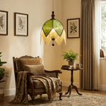 Verdant Fringe Pendant Light – Art Deco Botanical Dome Pendant in Green and Walnut