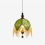 Verdant Fringe Pendant Light – Art Deco Botanical Dome Pendant in Green and Walnut