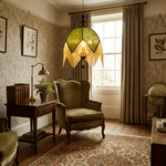 Verdant Fringe Pendant Light – Art Deco Botanical Dome Pendant in Green and Walnut