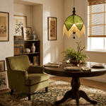 Verdant Fringe Pendant Light – Art Deco Botanical Dome Pendant in Green and Walnut
