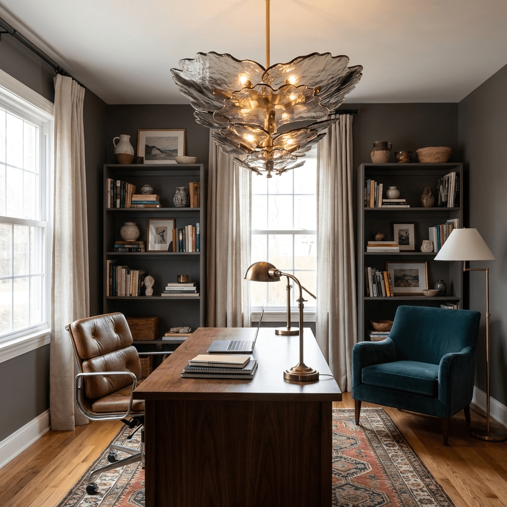 Verdant Petal Glass Chandelier in Brass for Dining Room and Living Room