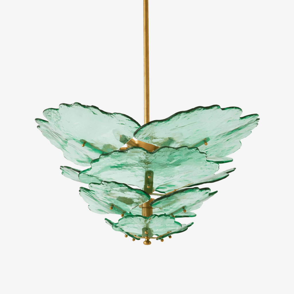 Verdant Petal Glass Chandelier in Brass for Dining Room and Living Room