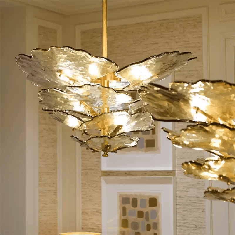 Verdant Petal Glass Chandelier in Brass for Dining Room and Living Room