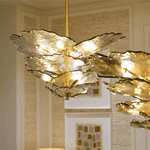 Verdant Petal Glass Chandelier in Brass for Dining Room and Living Room