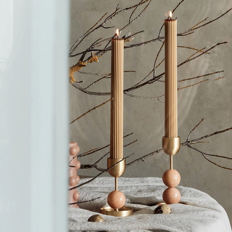 Verdant Sphere Candle Holder — Sculptural Brass & Marble Table Accent
