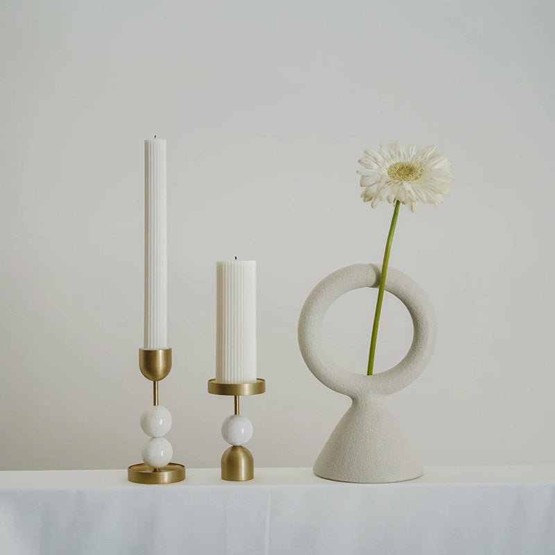 Verdant Sphere Candle Holder — Sculptural Brass & Marble Table Accent