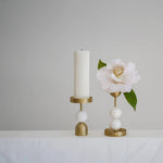Verdant Sphere Candle Holder — Sculptural Brass & Marble Table Accent