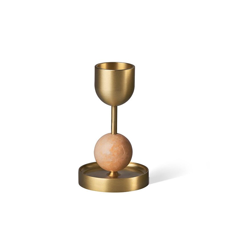 Verdant Sphere Candle Holder — Sculptural Brass & Marble Table Accent