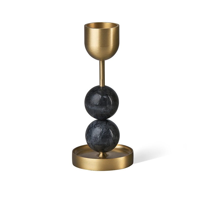 Verdant Sphere Candle Holder — Sculptural Brass & Marble Table Accent