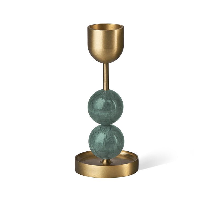 Verdant Sphere Candle Holder — Sculptural Brass & Marble Table Accent