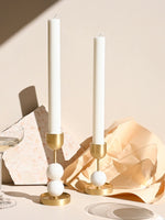 Verdant Sphere Candle Holder — Sculptural Brass & Marble Table Accent