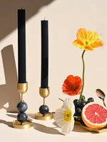 Verdant Sphere Candle Holder — Sculptural Brass & Marble Table Accent