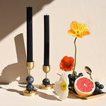 Verdant Sphere Candle Holder — Sculptural Brass & Marble Table Accent