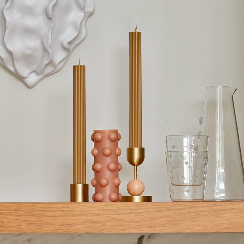 Verdant Sphere Candle Holder — Sculptural Brass & Marble Table Accent
