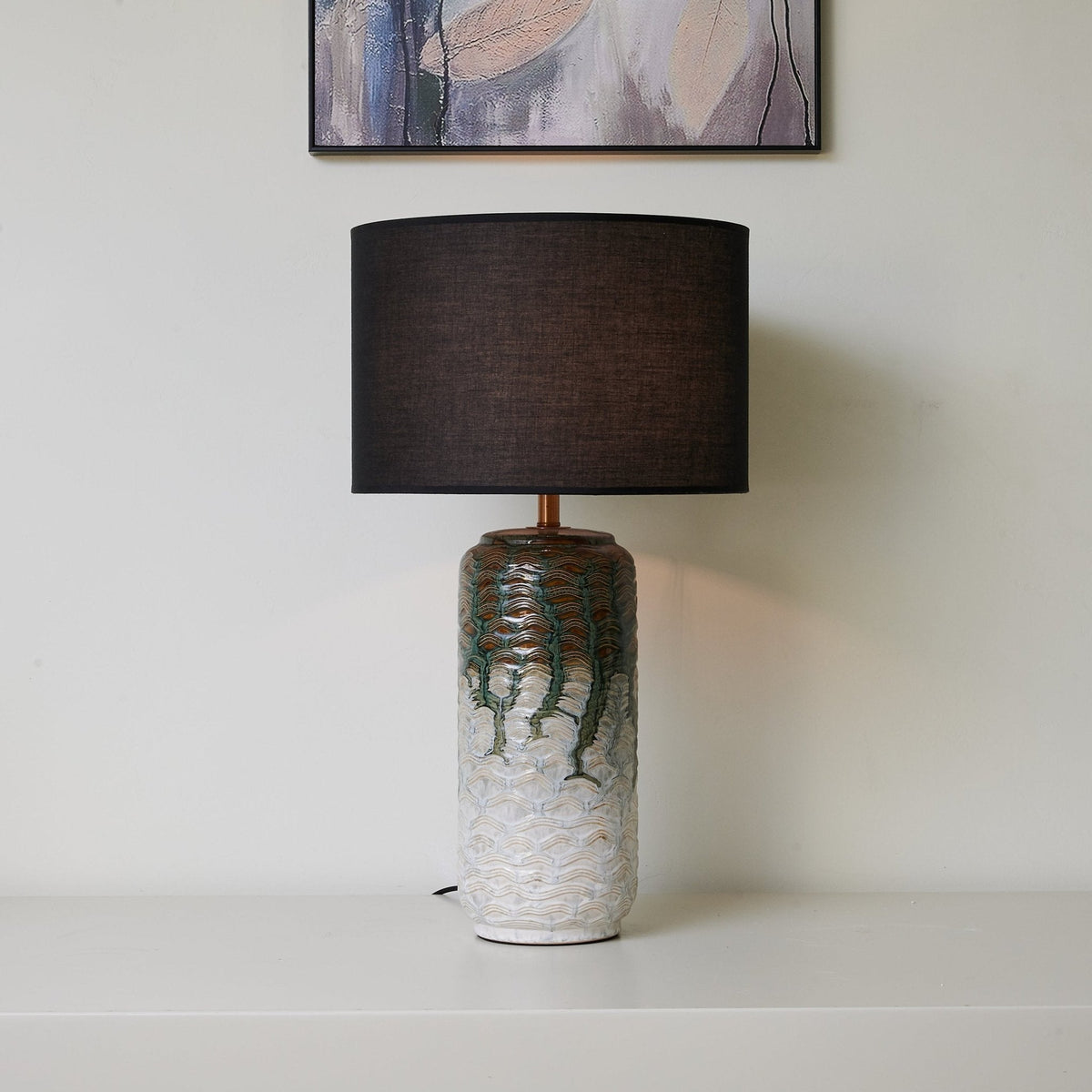 Verde Drip Ceramic Table Lamp with Black Linen Shade