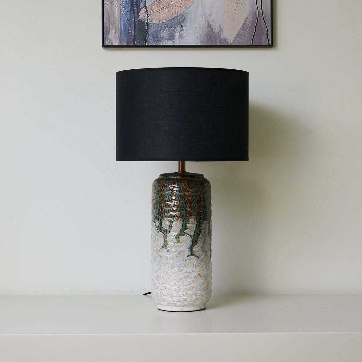 Verde Drip Ceramic Table Lamp with Black Linen Shade