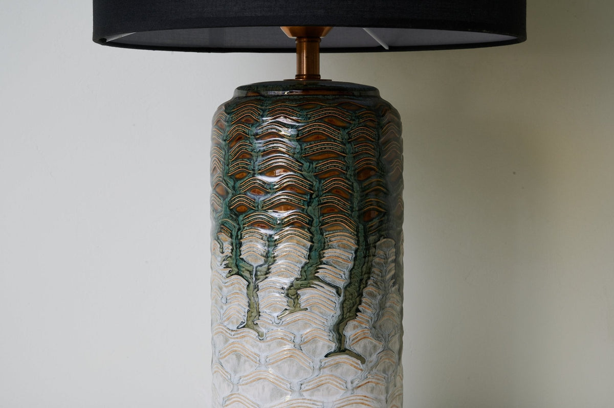 Verde Drip Ceramic Table Lamp with Black Linen Shade