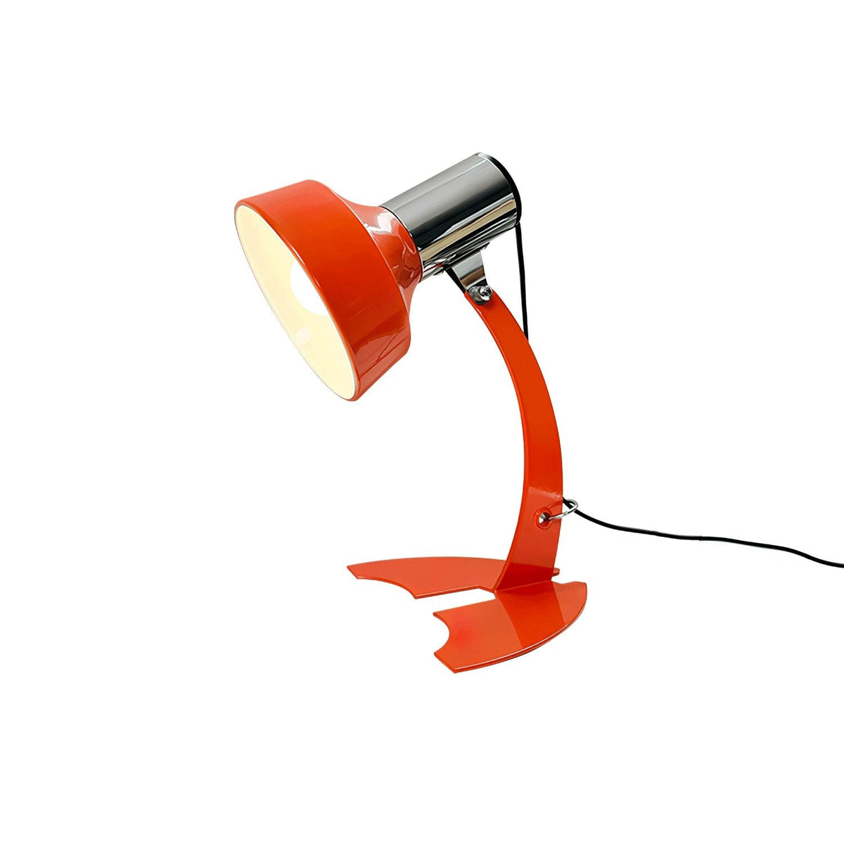 Fish Tail Arch Table Lamp with Adjustable Shade in Chrome and Vibrant Finishes
