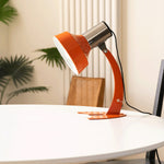 Fish Tail Arch Table Lamp with Adjustable Shade in Chrome and Vibrant Finishes