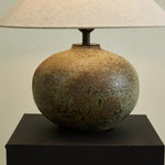 Verdigris Echo Ceramic Table Lamp with Linen Shade for Living Room & Bedroom