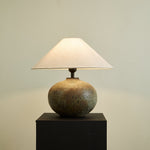Verdigris Echo Ceramic Table Lamp with Linen Shade for Living Room & Bedroom