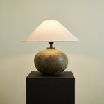Verdigris Echo Ceramic Table Lamp with Linen Shade for Living Room & Bedroom