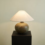 Verdigris Echo Ceramic Table Lamp with Linen Shade for Living Room & Bedroom