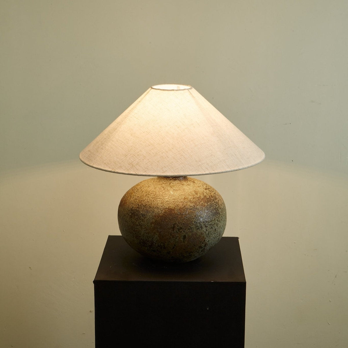Verdigris Echo Ceramic Table Lamp with Linen Shade for Living Room & Bedroom
