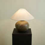 Verdigris Echo Ceramic Table Lamp with Linen Shade for Living Room & Bedroom