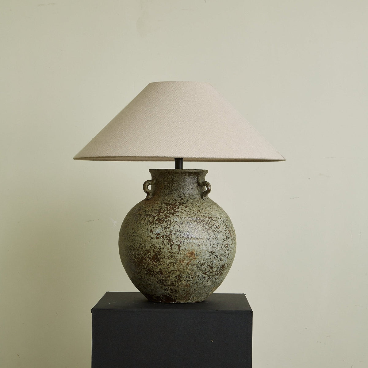 Verdigris Ceramic Table Lamp with Fabric Shade for Living Room