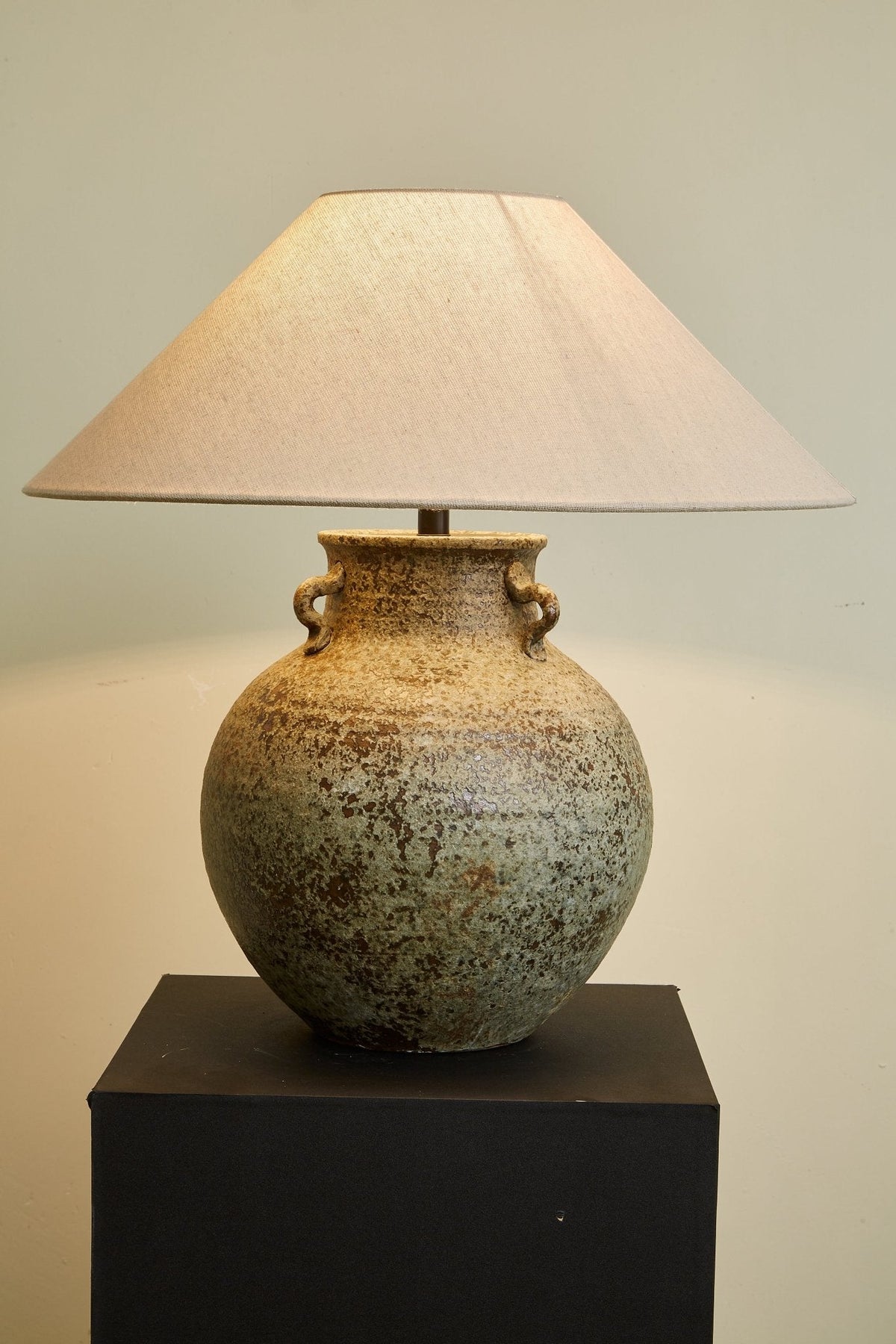 Verdigris Ceramic Table Lamp with Fabric Shade for Living Room