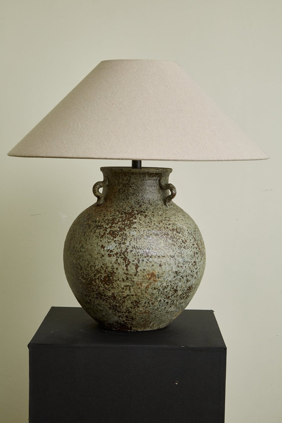 Verdigris Ceramic Table Lamp with Fabric Shade for Living Room