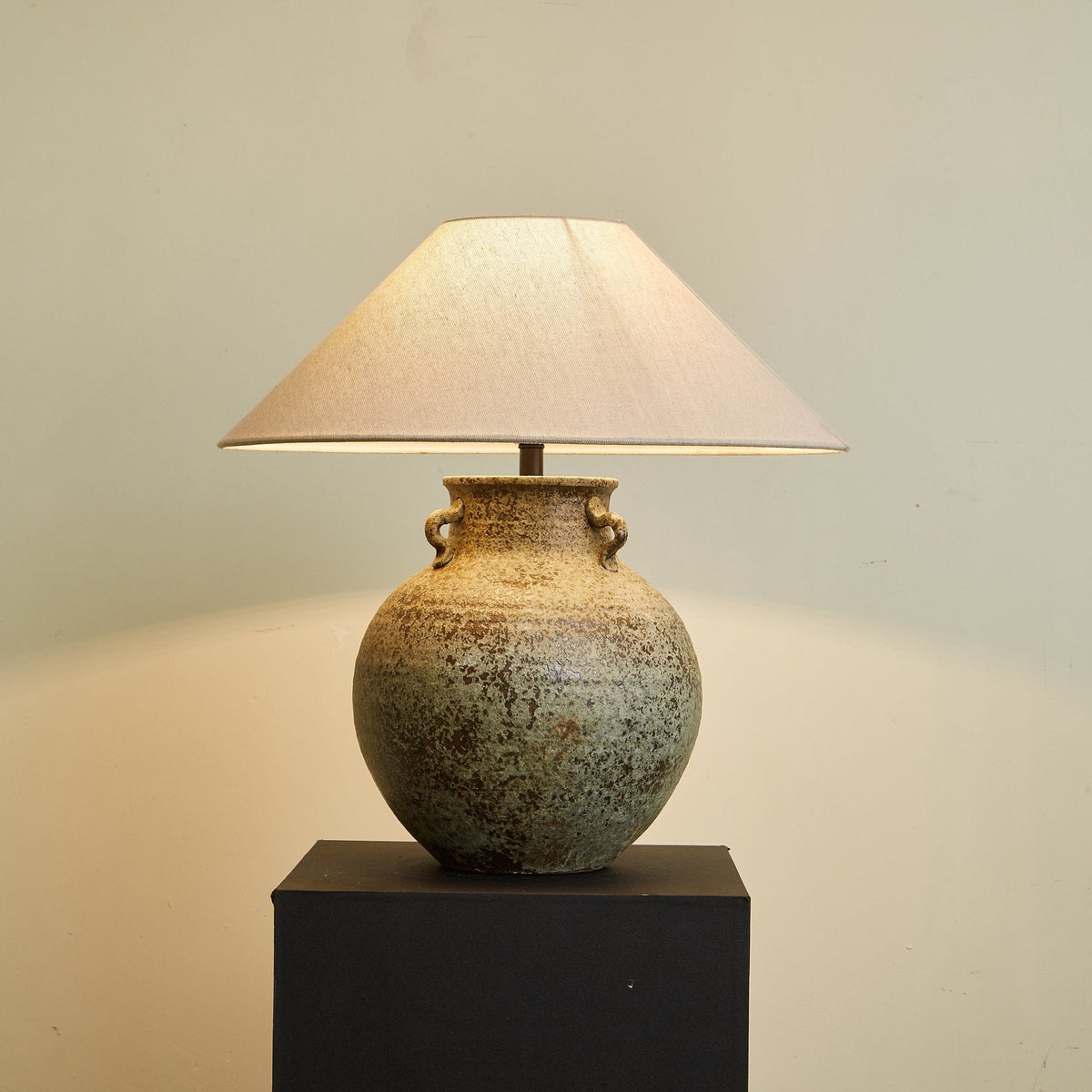 Verdigris Ceramic Table Lamp with Fabric Shade for Living Room
