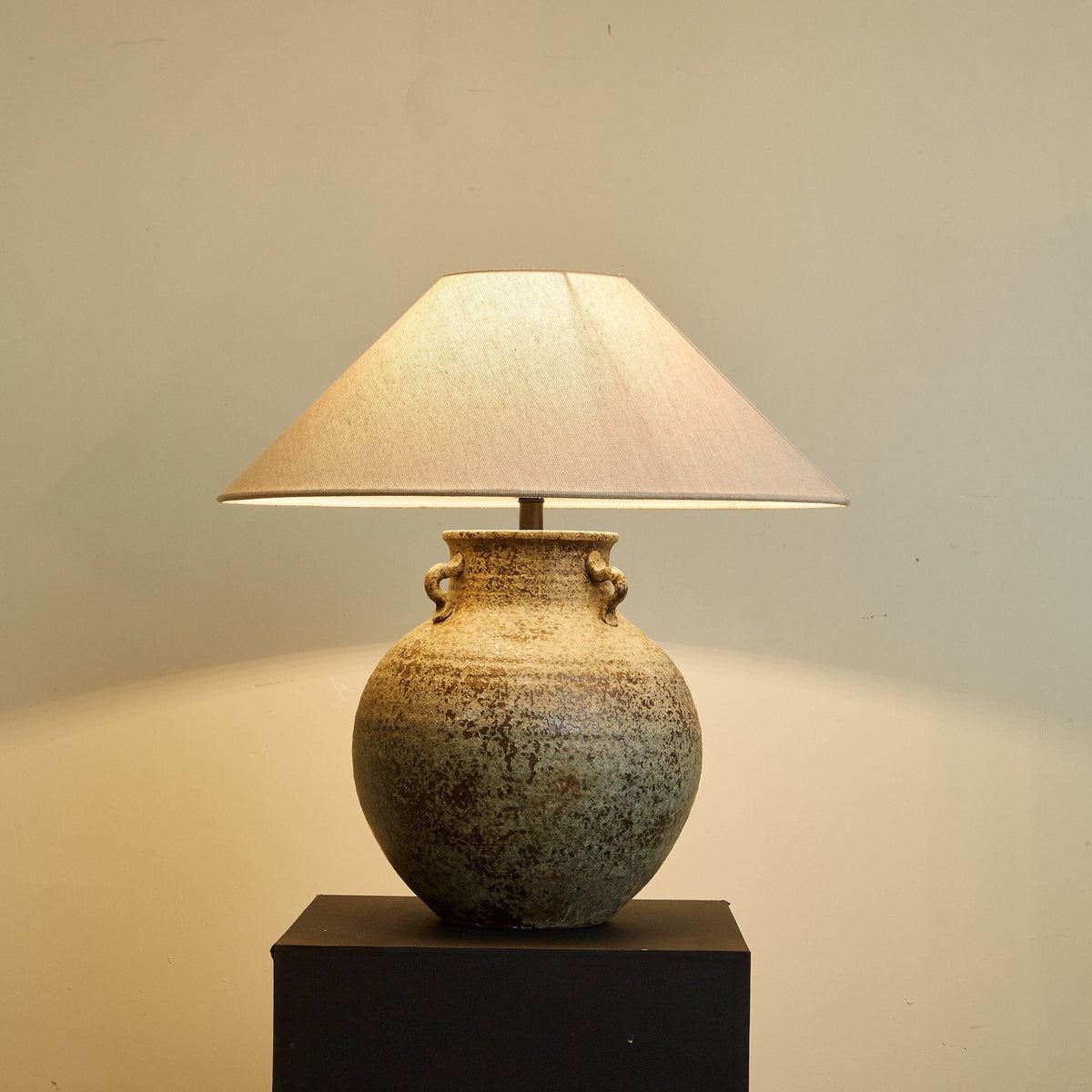 Verdigris Ceramic Table Lamp with Fabric Shade for Living Room