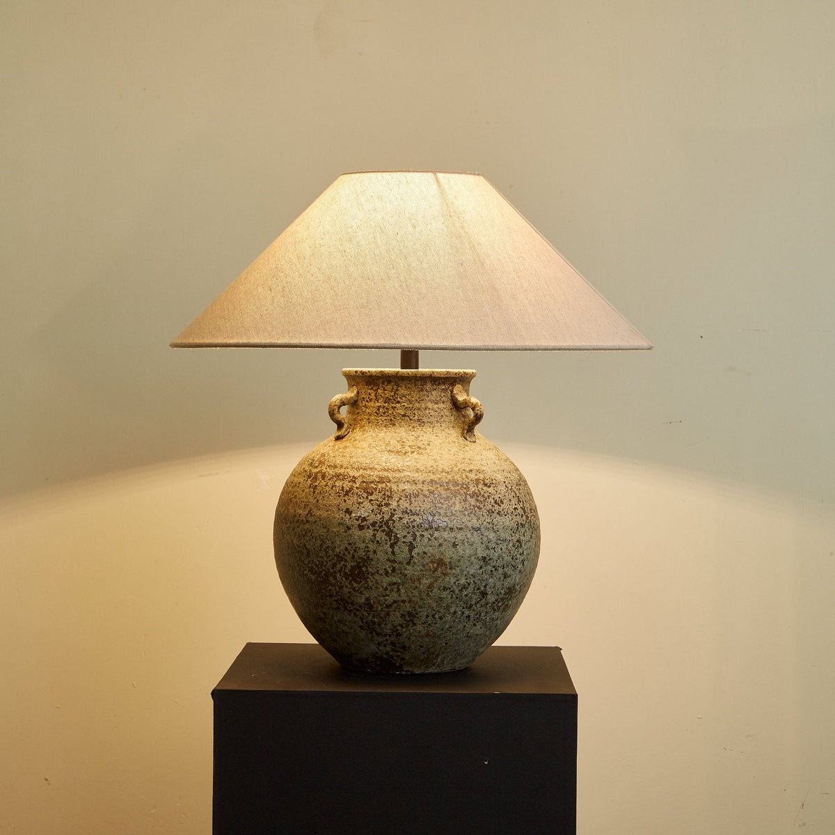 Verdigris Ceramic Table Lamp with Fabric Shade for Living Room