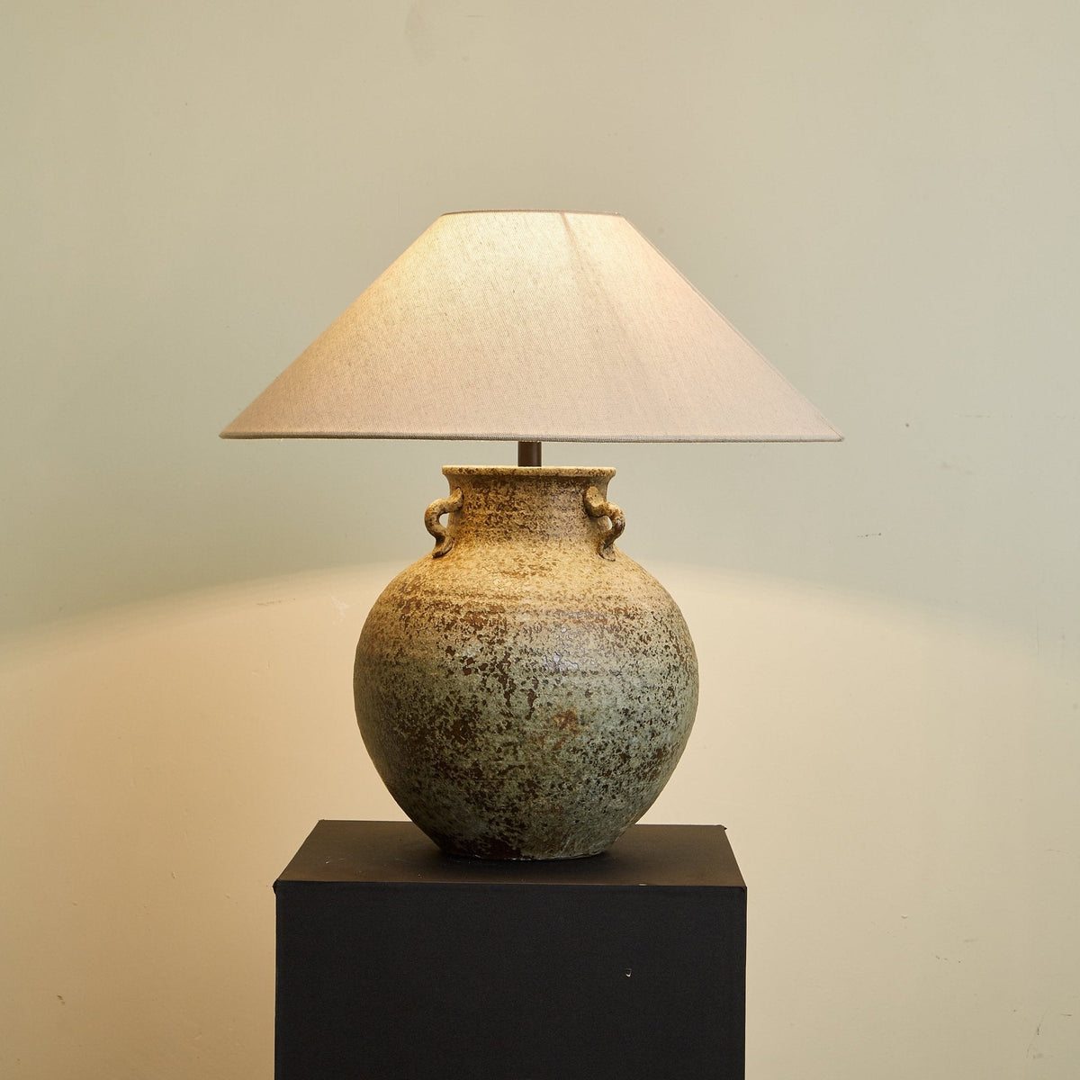 Verdigris Ceramic Table Lamp with Fabric Shade for Living Room